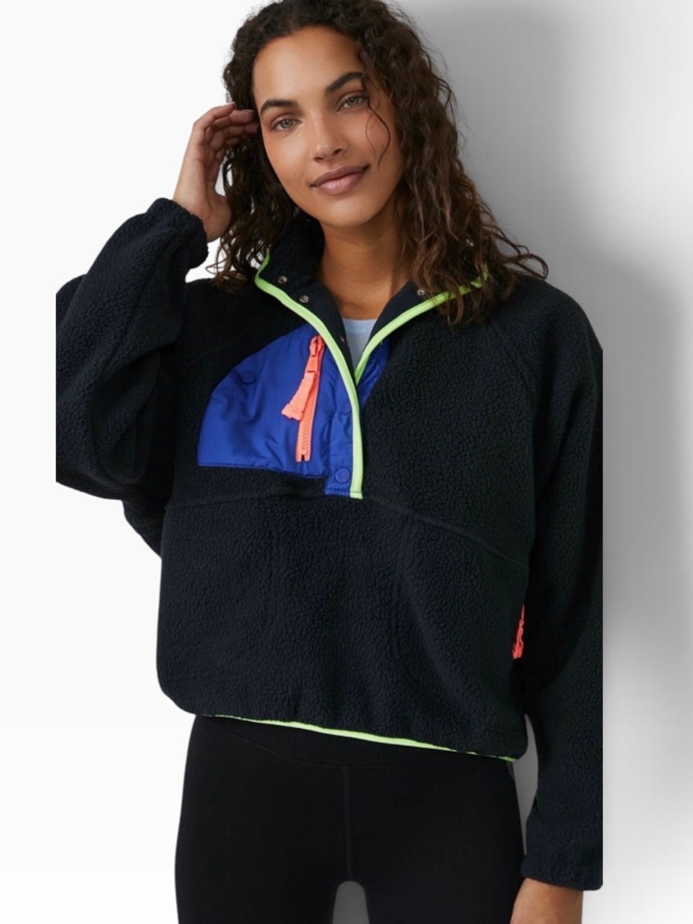 FP Movement Hit The Slopes Fleece Pullover Black Colorblock Size M NWOT